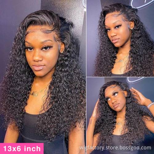 Factory wholesale ready to ship wigs, 100 human wig with closure 30 inch deep wave wig, 4*4 lace deep curly closure frontal wig